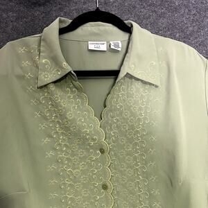 Short Sleeve Embroidered Green Button Up Sz 20/22W Lightweight Office Career